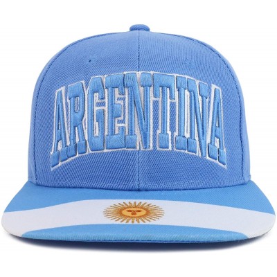 Baseball Caps Country Name 3D Embroidery Flag Print Flatbill Snapback Cap - Argentina Sky - C418W40G4QZ $18.41