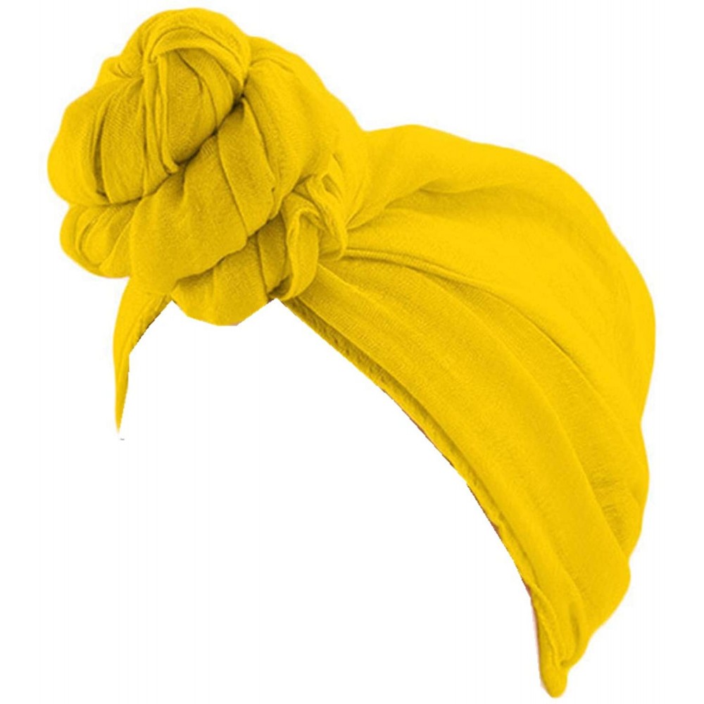 Skullies & Beanies Womens Big Flower Turban Beanie Elegant Cap Head Wrap Stretch Long Hair Scarf Headscarf - Yellow - CR18UZ6...