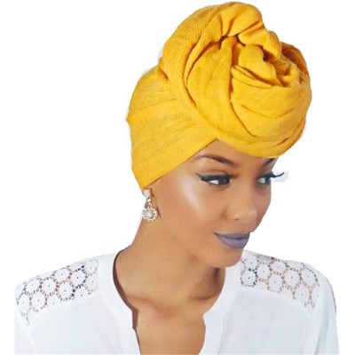 Skullies & Beanies Womens Big Flower Turban Beanie Elegant Cap Head Wrap Stretch Long Hair Scarf Headscarf - Yellow - CR18UZ6...