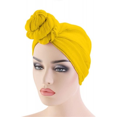 Skullies & Beanies Womens Big Flower Turban Beanie Elegant Cap Head Wrap Stretch Long Hair Scarf Headscarf - Yellow - CR18UZ6...