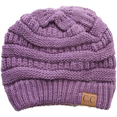 Skullies & Beanies Trendy Warm Chunky Soft Stretch Cable Knit Beanie Skull Cap - Violet - CI126QDGCPX $9.82