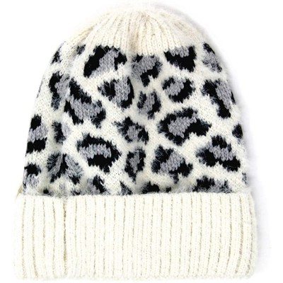Skullies & Beanies Women Fashion Winter Fall Soft Knitted Multi Color Animal Print Cat Ear Beanie Hats - C718YHG0COQ $11.15