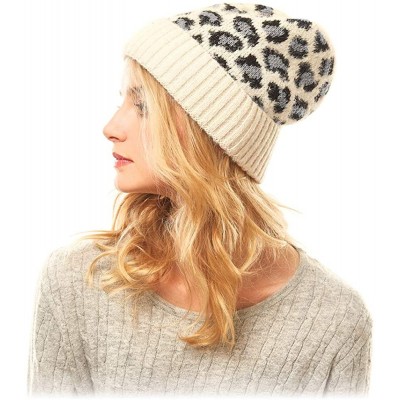 Skullies & Beanies Women Fashion Winter Fall Soft Knitted Multi Color Animal Print Cat Ear Beanie Hats - C718YHG0COQ $11.15