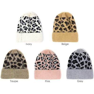 Skullies & Beanies Women Fashion Winter Fall Soft Knitted Multi Color Animal Print Cat Ear Beanie Hats - C718YHG0COQ $11.15