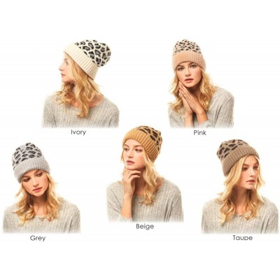 Skullies & Beanies Women Fashion Winter Fall Soft Knitted Multi Color Animal Print Cat Ear Beanie Hats - C718YHG0COQ $11.15