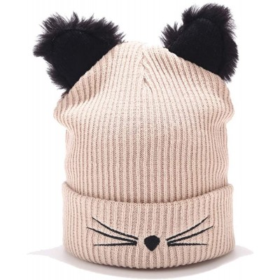 Skullies & Beanies Unisex Funny Winter Hat w/Fake Beard Detachable Beard Beanie Hand-Knit Hat - Cat Ears Beige - CW1935LNKMQ ...
