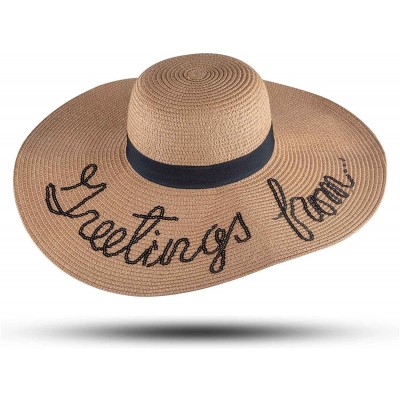 Sun Hats Womens Sun Straw Hat Wide Brim Floppy Foldable Adjustable Straw Weaved Travel Beach UV Summer Hat UPF50 - Khaki - CM...