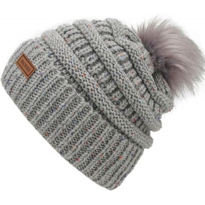 Skullies & Beanies Fur Pom Pom Beanie for Women Hat Winter Knit Wool Hats Warrm Soft Skull ski Cap - Grey - CH18Z8RLH58 $9.09