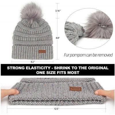 Skullies & Beanies Fur Pom Pom Beanie for Women Hat Winter Knit Wool Hats Warrm Soft Skull ski Cap - Grey - CH18Z8RLH58 $9.09
