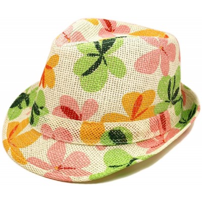 Fedoras Premium Flower Print Fedora Straw Hat with Matching Band - CB1109WLBAD $19.93