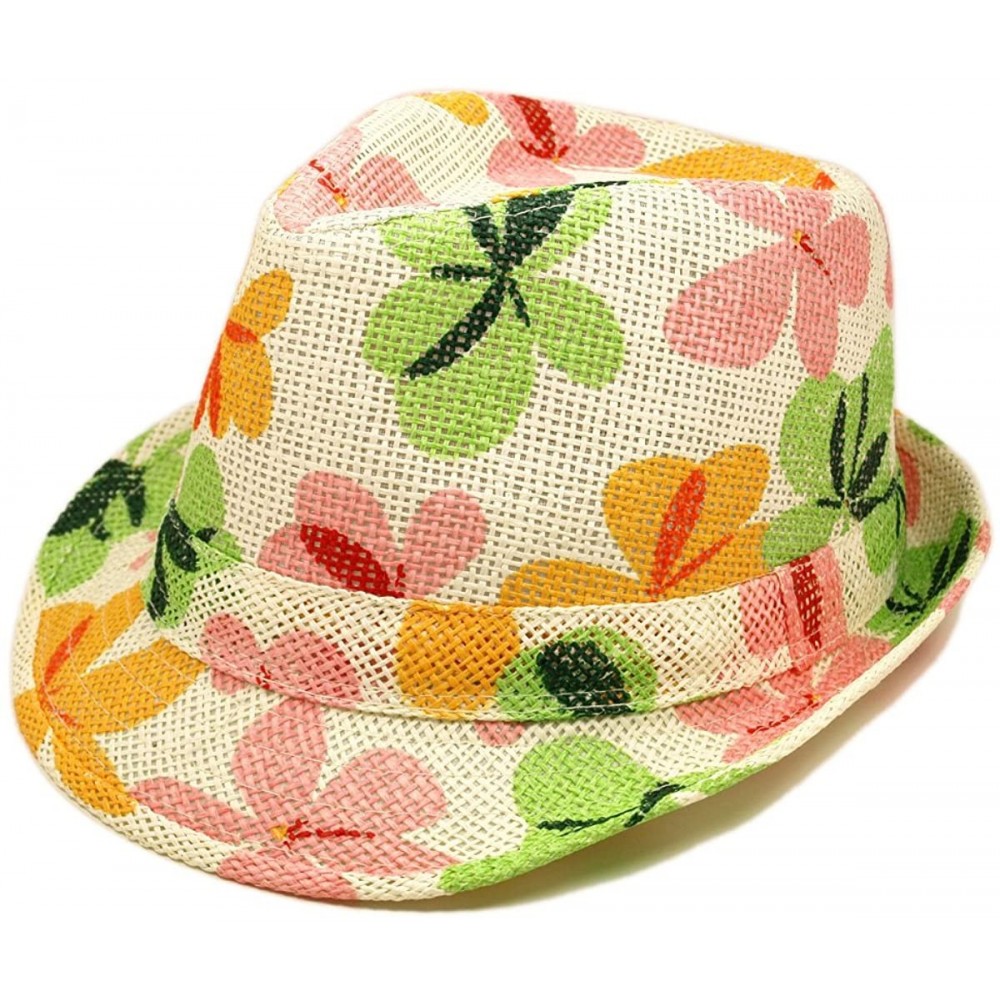 Fedoras Premium Flower Print Fedora Straw Hat with Matching Band - CB1109WLBAD $10.99