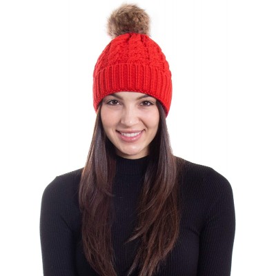 Skullies & Beanies Women's Knit Winter Hat Pom Pom Beanie - Red - CP18HKCE8LX $31.20
