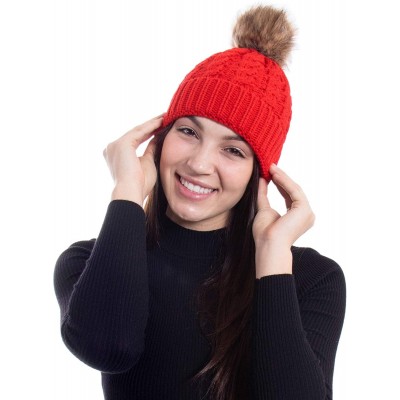 Skullies & Beanies Women's Knit Winter Hat Pom Pom Beanie - Red - CP18HKCE8LX $14.34