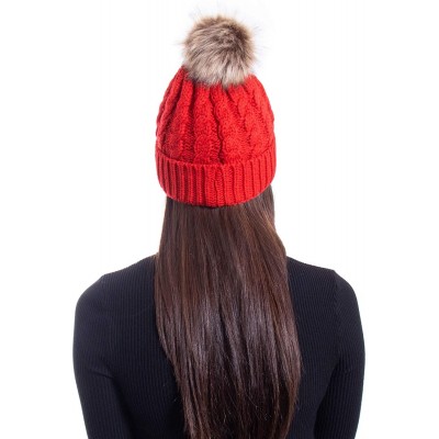 Skullies & Beanies Women's Knit Winter Hat Pom Pom Beanie - Red - CP18HKCE8LX $14.34