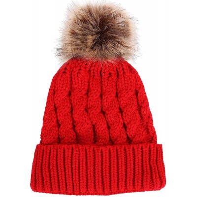 Skullies & Beanies Women's Knit Winter Hat Pom Pom Beanie - Red - CP18HKCE8LX $14.34