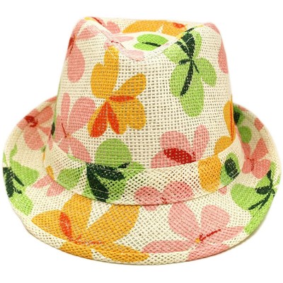 Fedoras Premium Flower Print Fedora Straw Hat with Matching Band - CB1109WLBAD $10.99