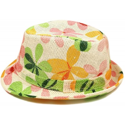 Fedoras Premium Flower Print Fedora Straw Hat with Matching Band - CB1109WLBAD $10.99