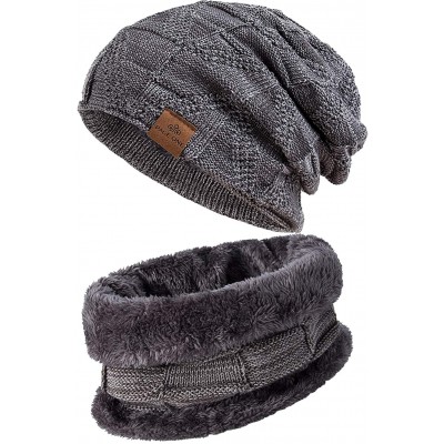 Skullies & Beanies Mens Winter Slouchy Beanie Warm Fleece Lined Skull Cap Baggy Cable Knit Hat - 20 - CL18MH3AYC5 $14.55