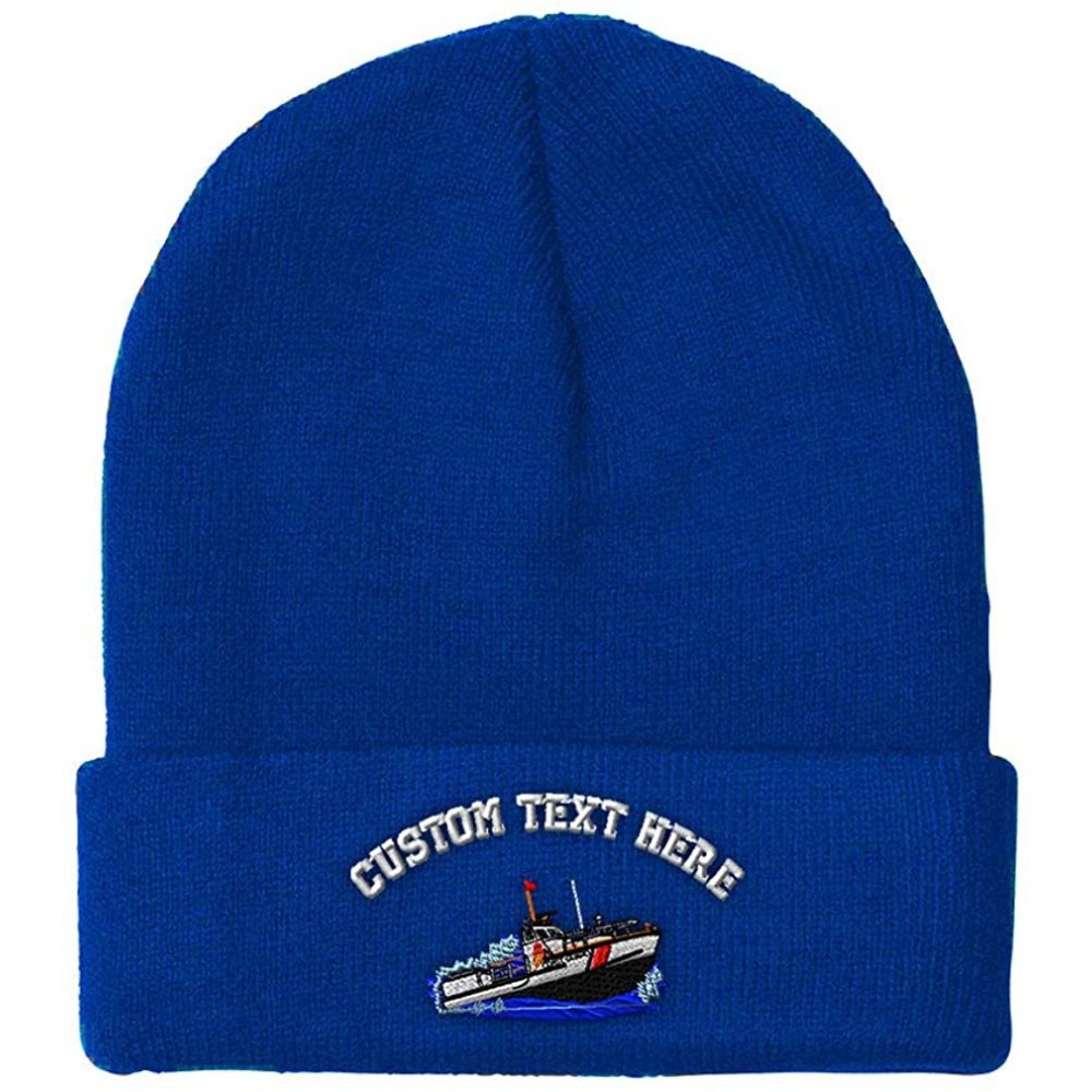 Skullies & Beanies Custom Beanie for Men & Women Coast Guard Boat B Embroidery Skull Cap Hat - Royal Blue - CB18H5IMHUL $17.04