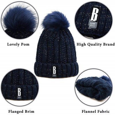 Skullies & Beanies Womens Winter Beanie Hat Scarf Set Warm Fuzzy Knit Hat Neck Scarves - Navy - CB192R87NLK $14.54