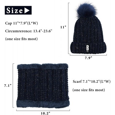 Skullies & Beanies Womens Winter Beanie Hat Scarf Set Warm Fuzzy Knit Hat Neck Scarves - Navy - CB192R87NLK $14.54