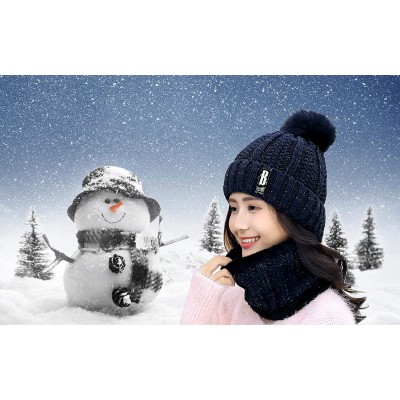 Skullies & Beanies Womens Winter Beanie Hat Scarf Set Warm Fuzzy Knit Hat Neck Scarves - Navy - CB192R87NLK $14.54