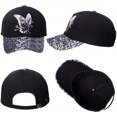 Baseball Caps Womens 100% Cotton Fashion Sequin Visor Baseball Hat Snapback Sun Hats Adjustable - 89017grey - C218Y4IA29I $17.50