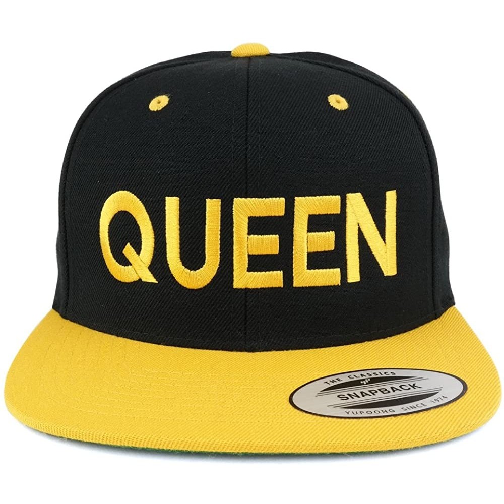 Baseball Caps Queen Two Tone Embroidered Flat Bill Snapback Cap - Black Yellow - CK17YXMG7DK $22.04