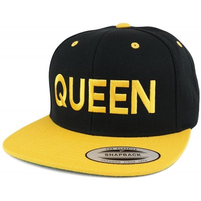 Baseball Caps Queen Two Tone Embroidered Flat Bill Snapback Cap - Black Yellow - CK17YXMG7DK $22.04