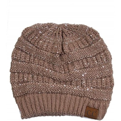 Skullies & Beanies Women Knitted Sparkle Sequin Soft Skull Cap Beanie - Taupe - CW18IC03O3C $27.80