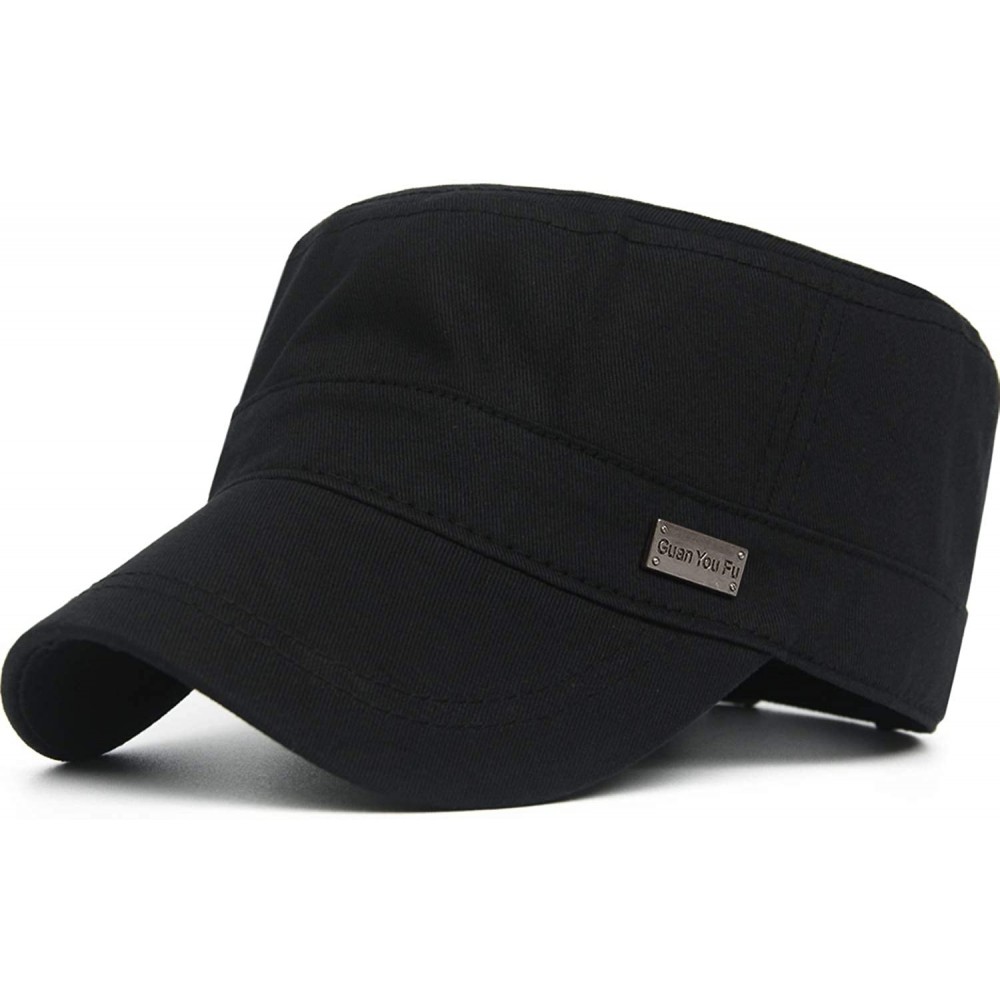 Baseball Caps Cotton Cadet Cap Army Military Caps Flat Hats Unique Design Big Head - Style04-black - CG12093JDS9 $13.31