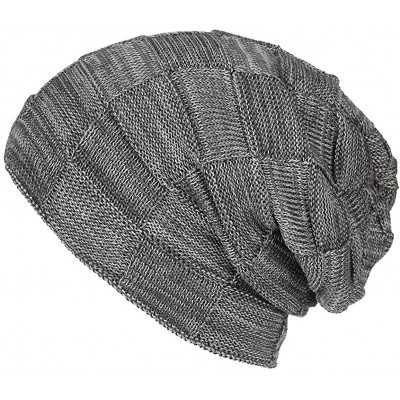 Skullies & Beanies Women Mens Winter Beanie Cabled Checker Pattern Knit Hat Strap Cap - Light Grey - CZ18H20R3I6 $22.36