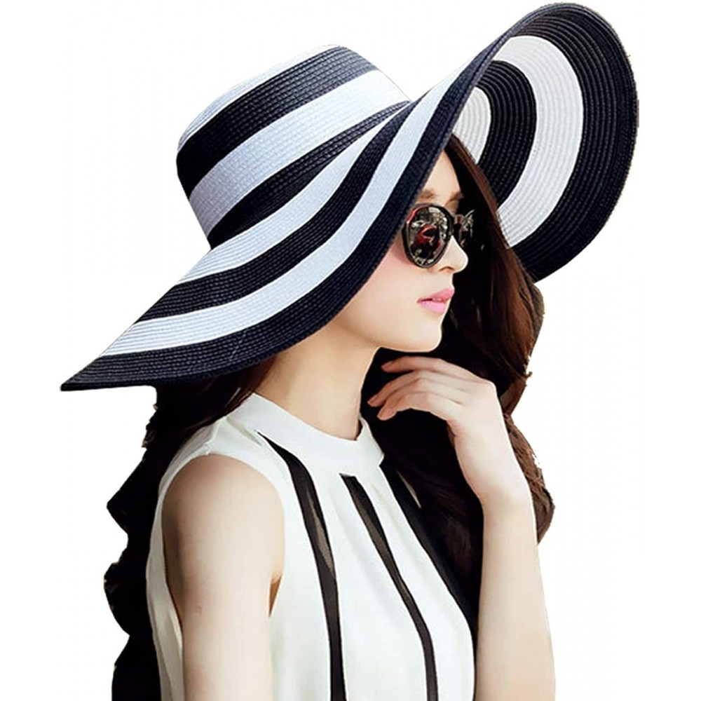 Sun Hats Womens Big Bowknot Straw Hat Foldable Roll up Sun Hat Beach Cap UPF 50+ Protection Sun Hats 041 - CC18WI7KZS9 $8.66