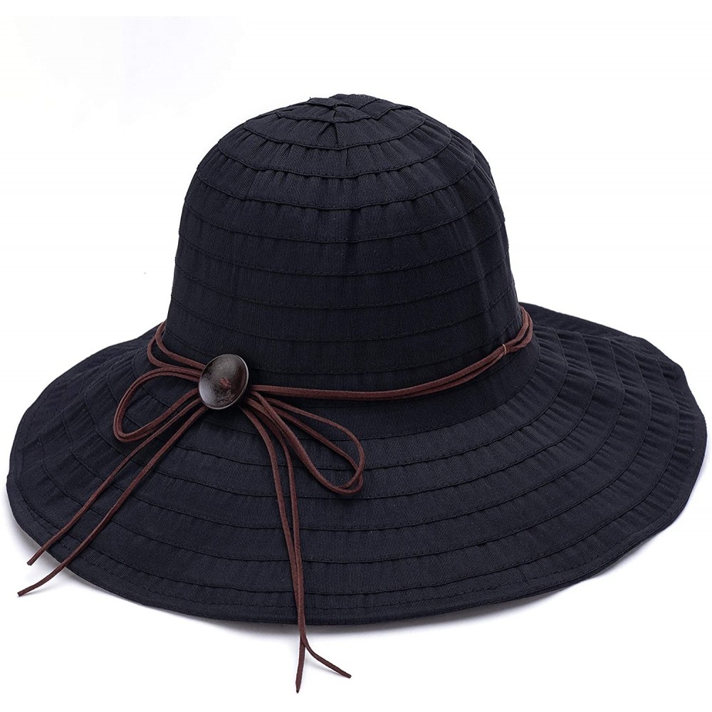 Sun Hats Sun Hat for Women Bow-Knot Brim Cap Foldable Neck Anti-Ultraviolet Fishing Hats - Black - C618Y405LDL $10.45