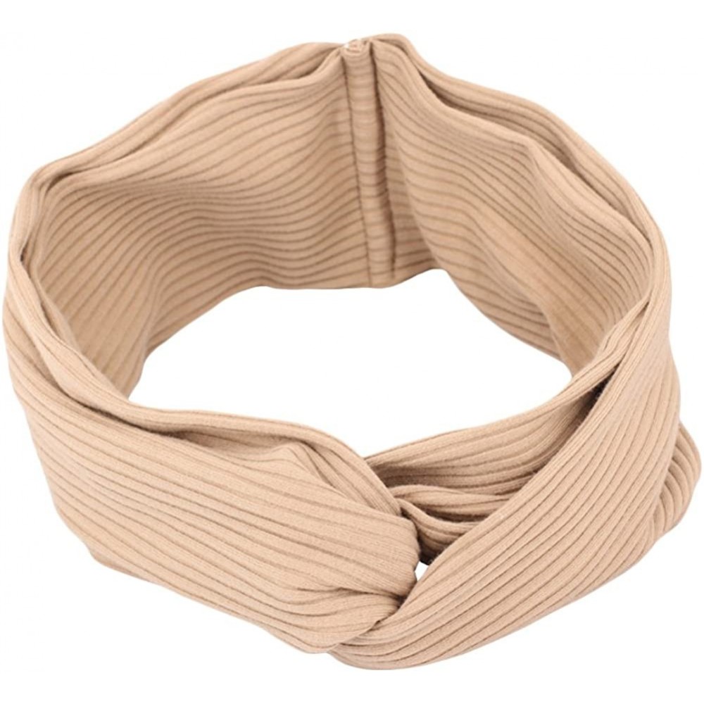 Headbands Women's Stretch Twisted Sports Headband Fashion Wide Head Wrap Hair Band - Light Tan - CE1802HQ0Y5 $11.52