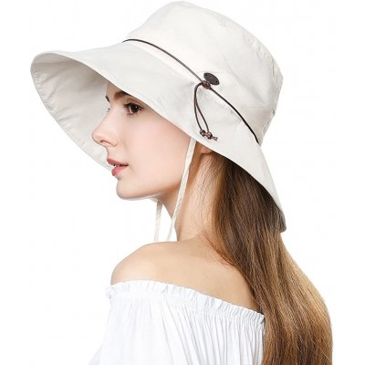 Sun Hats Womens 100% Cotton Bucket Sun Hat UPF 50 Chin Strap Adjustable Packable Wide Brim - 99024beige - C218R89AODQ $17.76
