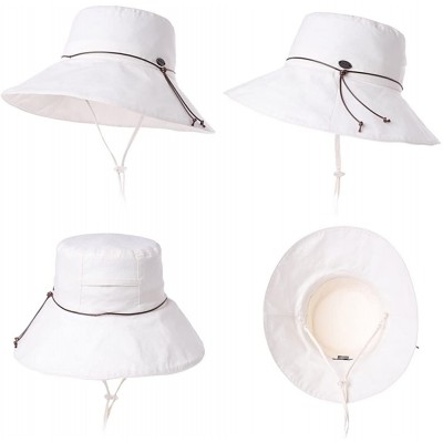 Sun Hats Womens 100% Cotton Bucket Sun Hat UPF 50 Chin Strap Adjustable Packable Wide Brim - 99024beige - C218R89AODQ $17.76