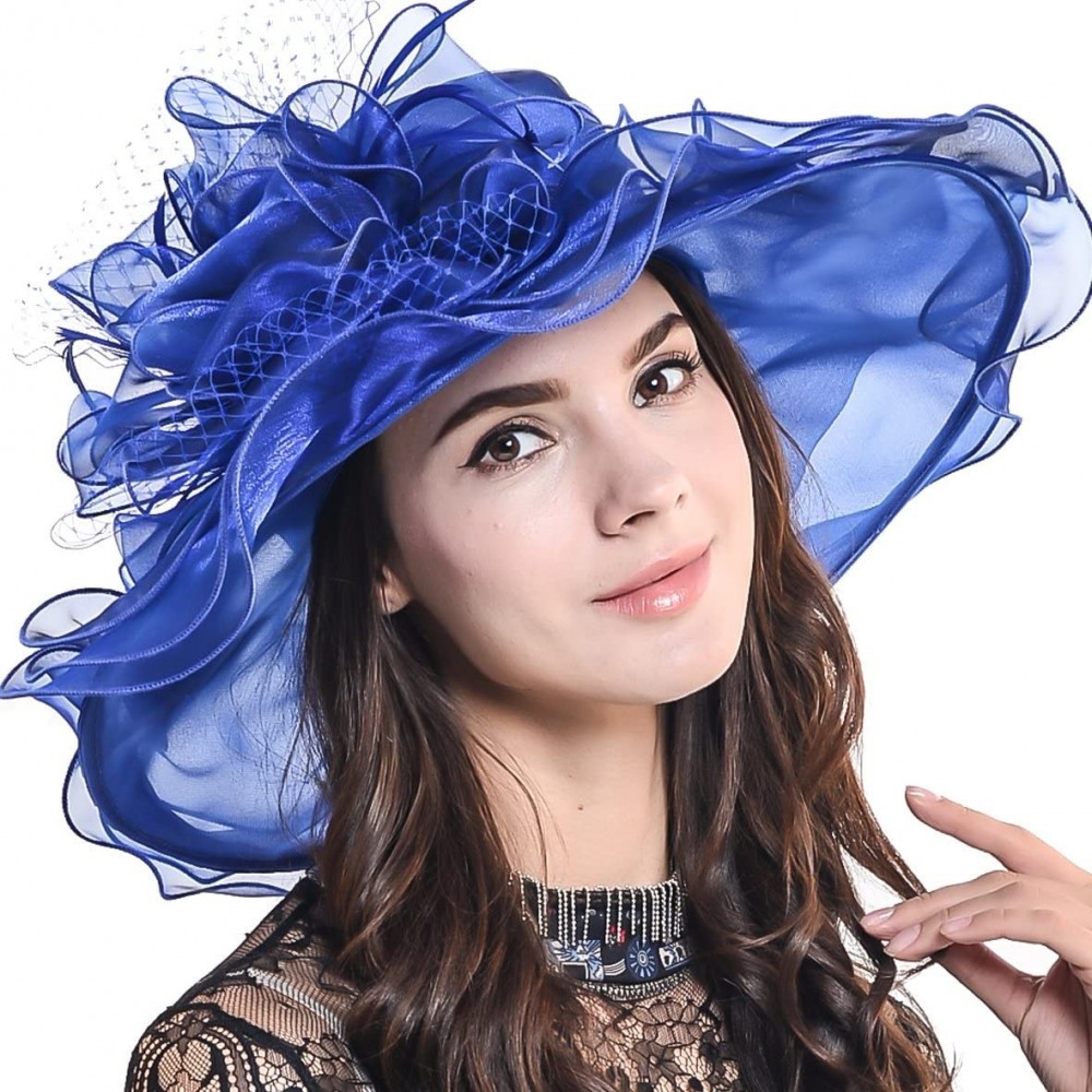 Sun Hats Lightweight Kentucky Derby Church Dress Wedding Hat S052 - S042-royal Blue - CR120YC0BA3 $25.99