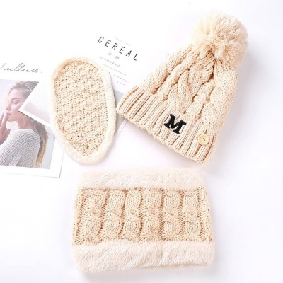 Skullies & Beanies 2 Piece Set Women Skull Beanie Snow Ski Hat Neck Circle Scarf Balaclavas Winter Knit Fleece Cap Cold Weath...