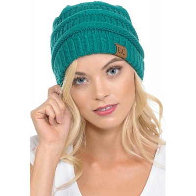 Skullies & Beanies Solid Ribbed Beanie Slouchy Soft Stretch Cable Knit Warm Skull Cap - Sea Green - CY187UR5UW0 $10.51