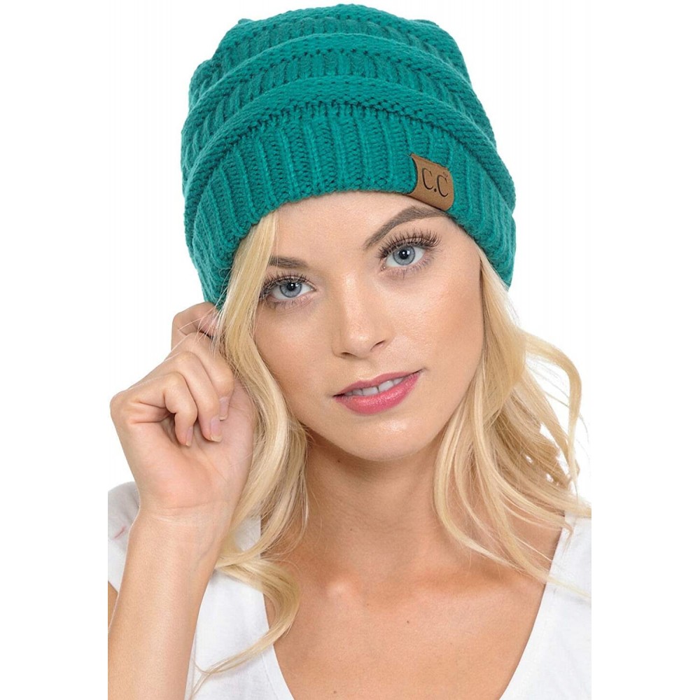 Skullies & Beanies Solid Ribbed Beanie Slouchy Soft Stretch Cable Knit Warm Skull Cap - Sea Green - CY187UR5UW0 $10.51