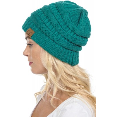Skullies & Beanies Solid Ribbed Beanie Slouchy Soft Stretch Cable Knit Warm Skull Cap - Sea Green - CY187UR5UW0 $10.51