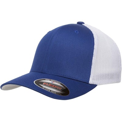 Baseball Caps Flexfit Trucker Hat for Men and Women - Breathable Mesh- Stretch Flex Fit Ballcap w/Hat Liner - Royal/White - C...