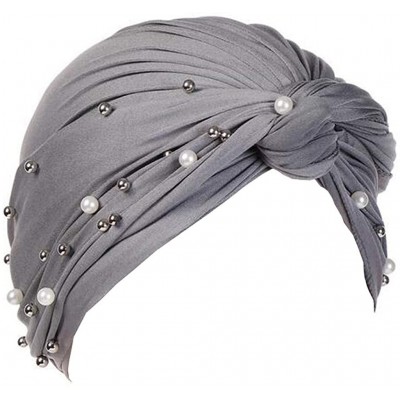 Bomber Hats Women Muslim Turban Pearl Hat Bonnet Hijab Headscarf Islamic Chemo Cap - Gray - CB18RZXHWON $19.98