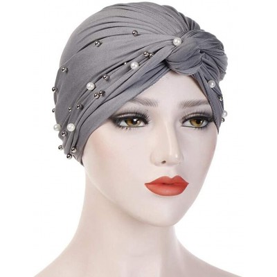 Bomber Hats Women Muslim Turban Pearl Hat Bonnet Hijab Headscarf Islamic Chemo Cap - Gray - CB18RZXHWON $7.89