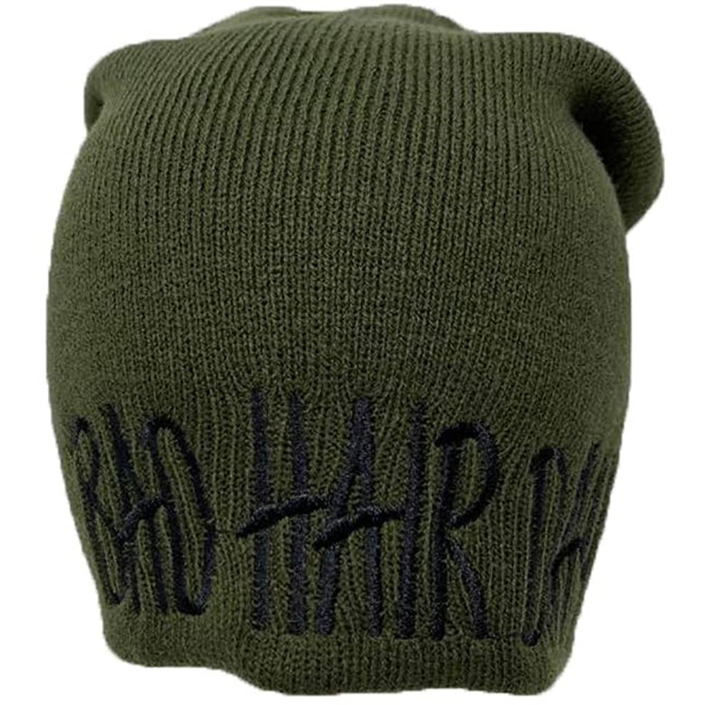 Skullies & Beanies Long Beanie with Bad Hair Day Embroidery - Olive - CN18M7RN2KL $9.58