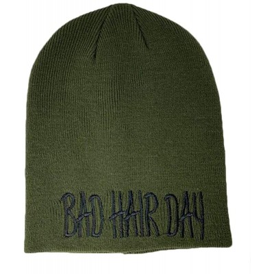 Skullies & Beanies Long Beanie with Bad Hair Day Embroidery - Olive - CN18M7RN2KL $9.58