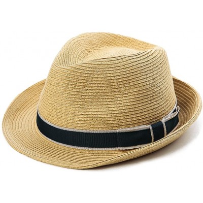 Fedoras Packable Straw Fedora Panama Sun Summer Beach Hat Cuban Trilby Men Women 55-61cm - 89600-beige - CQ18O3QK3GR $20.36