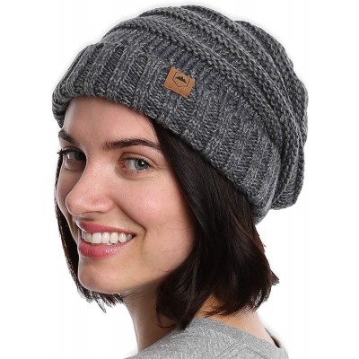 Skullies & Beanies Slouchy Cable Knit Beanie for Women - Warm & Cute Winter Hats for Cold Weather - Gray Melange - CU184AK5AK...