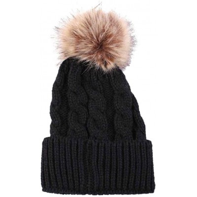 Skullies & Beanies Women Teen Girls Pom Pom Slouchy Thick Skull Cap Knit Hat Winter Warm Beanie - Black - C018953OAGG $8.44